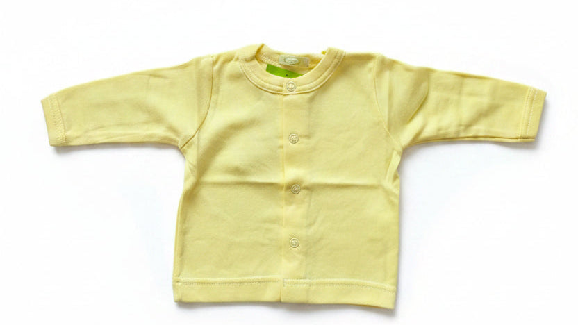 Yellow baby cotton cardigan front view