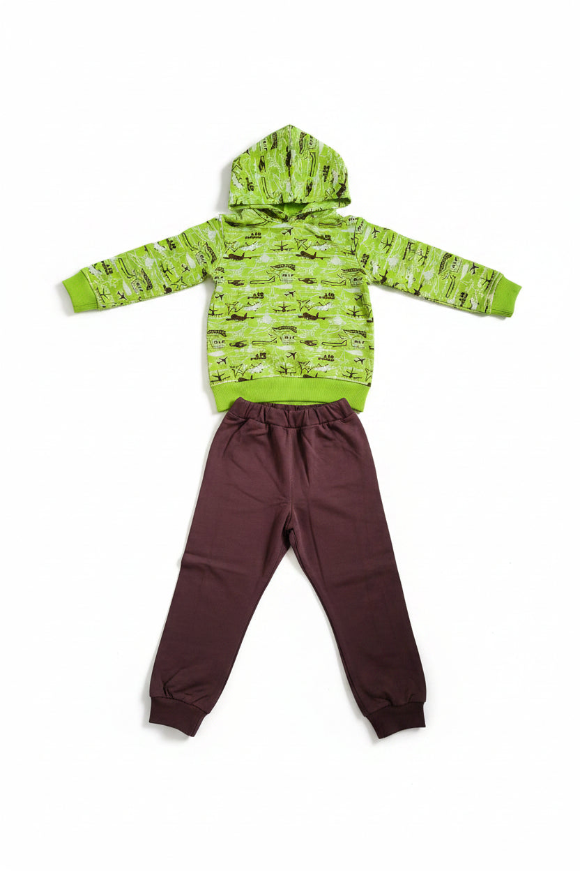 DANY Air Power green hooded sweatshirt and brown trousers set back, 98 cm, 100% cotton