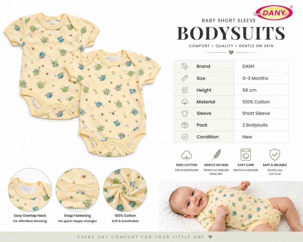 DANY baby short sleeve bodysuits product details, 0-3 months, 100% cotton