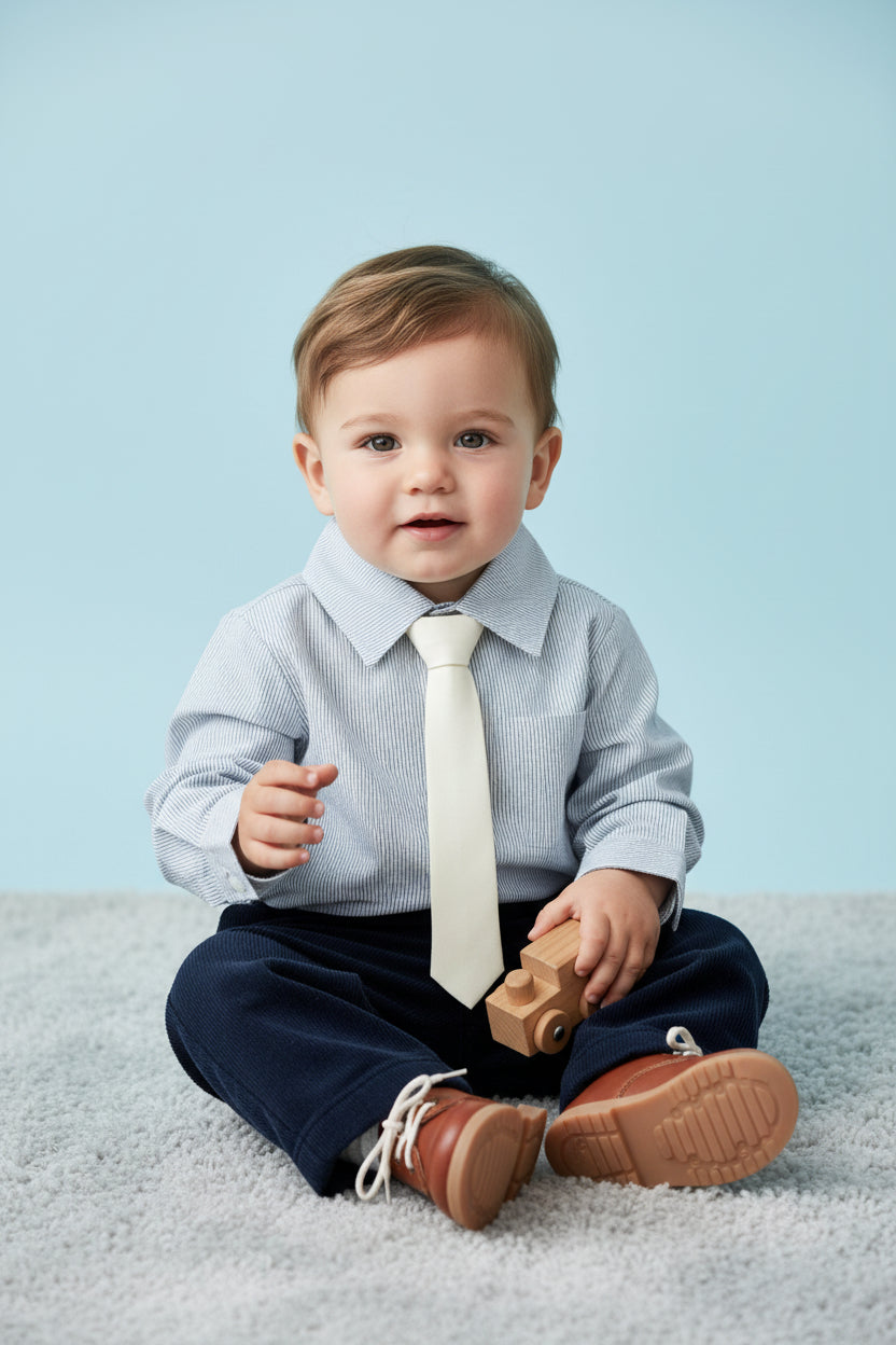DANY baby boy striped long sleeve shirt with tie front view