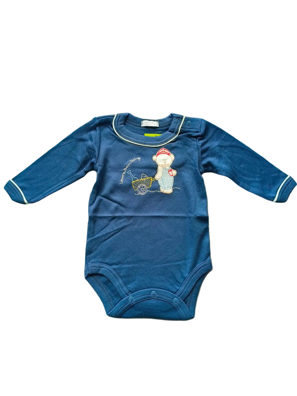 DANY blue baby bodysuit with teddy embroidery front view