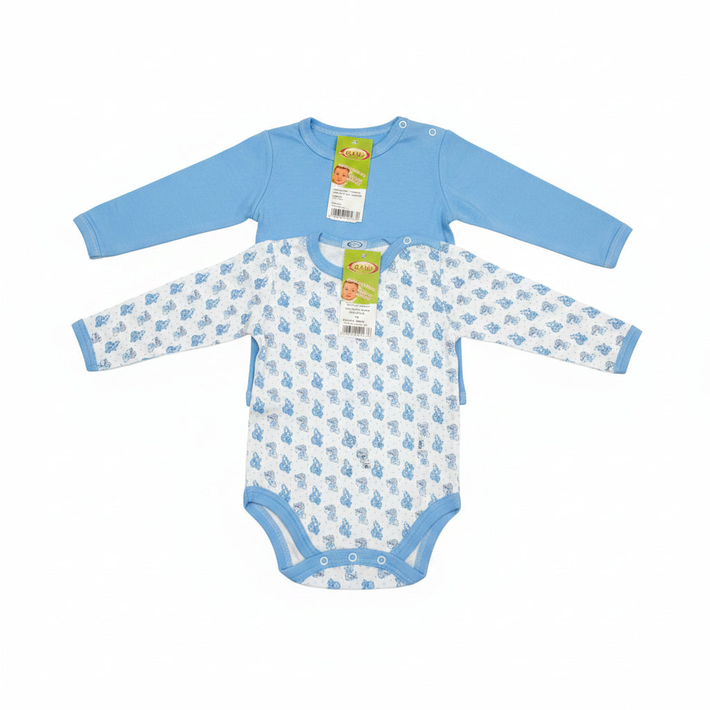 DANY blue monkey long sleeve bodysuit set front, multiple sizes, 100% cotton