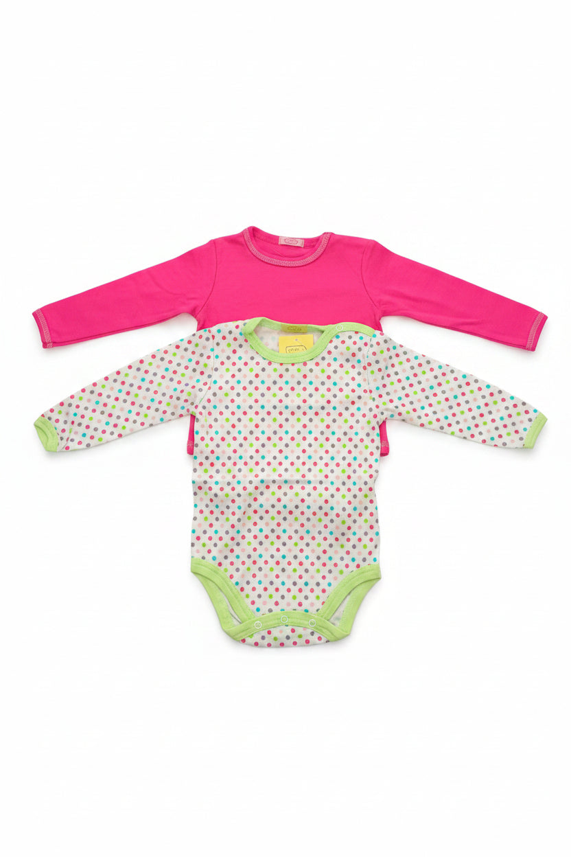 DANY dotted and pink long sleeve bodysuit pack, multiple sizes, 100% cotton