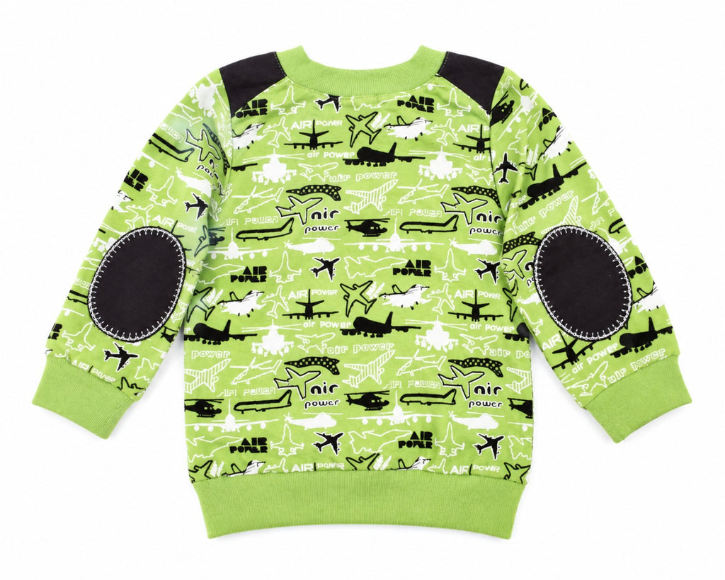 DANY green airplane print baby sweatshirt back view size 80 cm