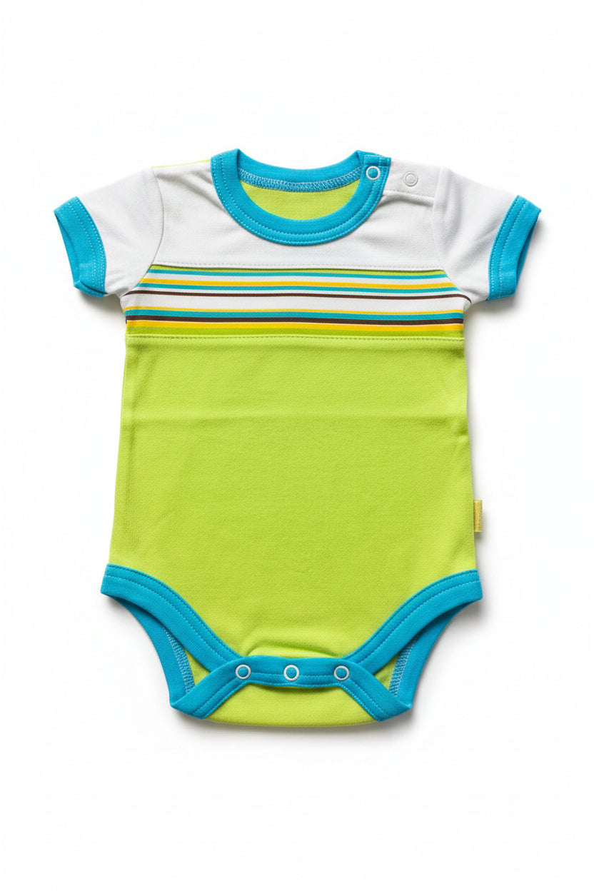 DANY green turquoise striped short sleeve bodysuit front, 3-6 months, 62 cm, 100% cotton