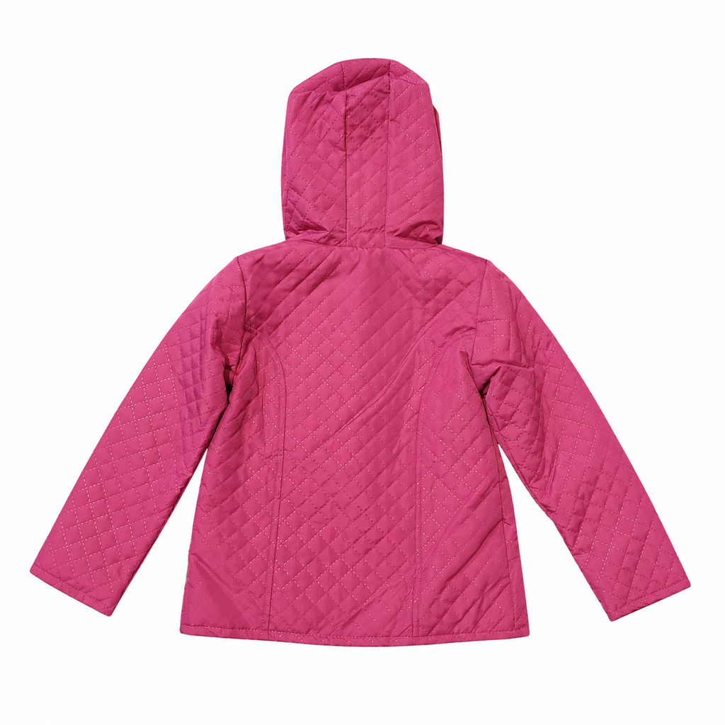DANY pink quilted hooded jacket back view on white background