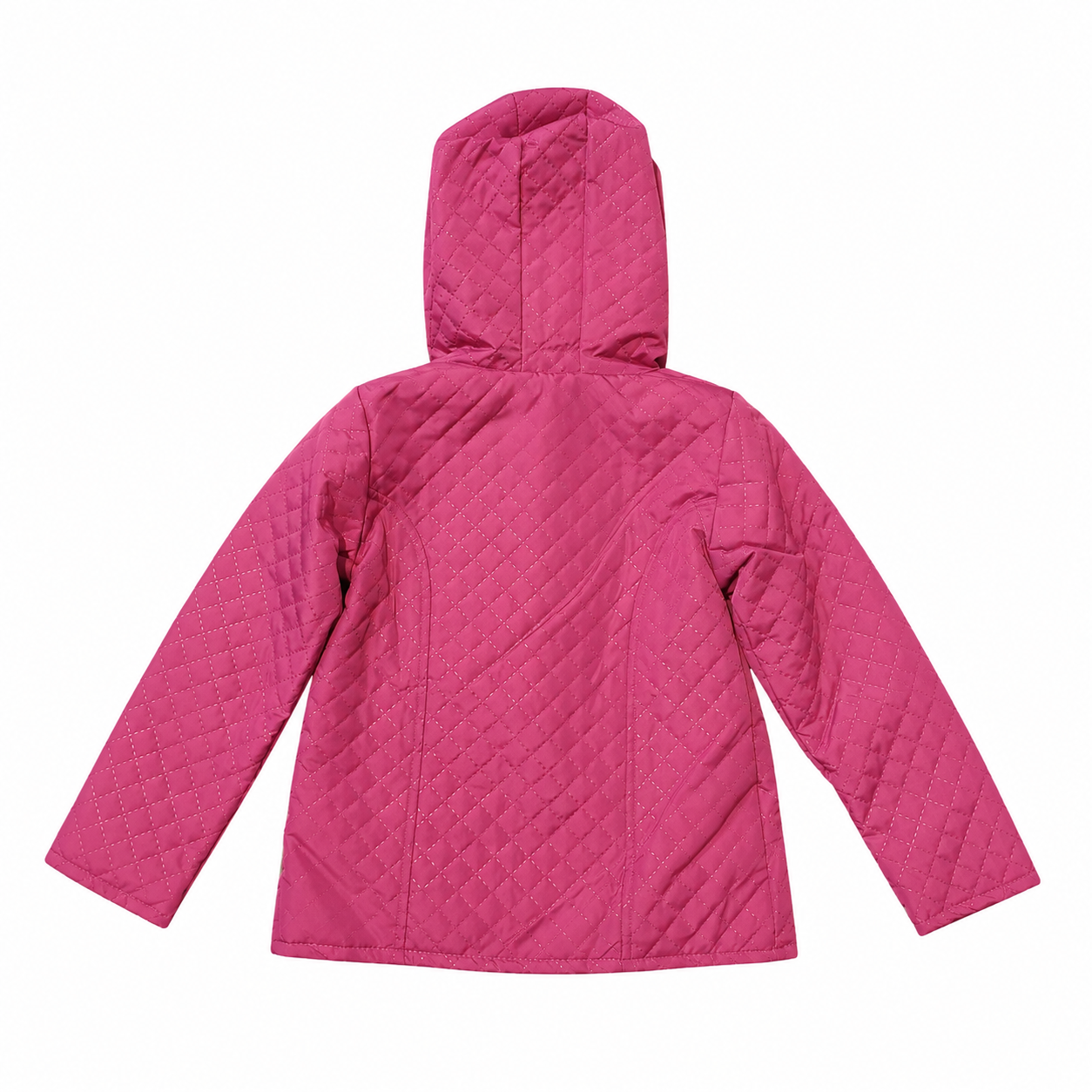 DANY pink quilted hooded jacket back view on white background