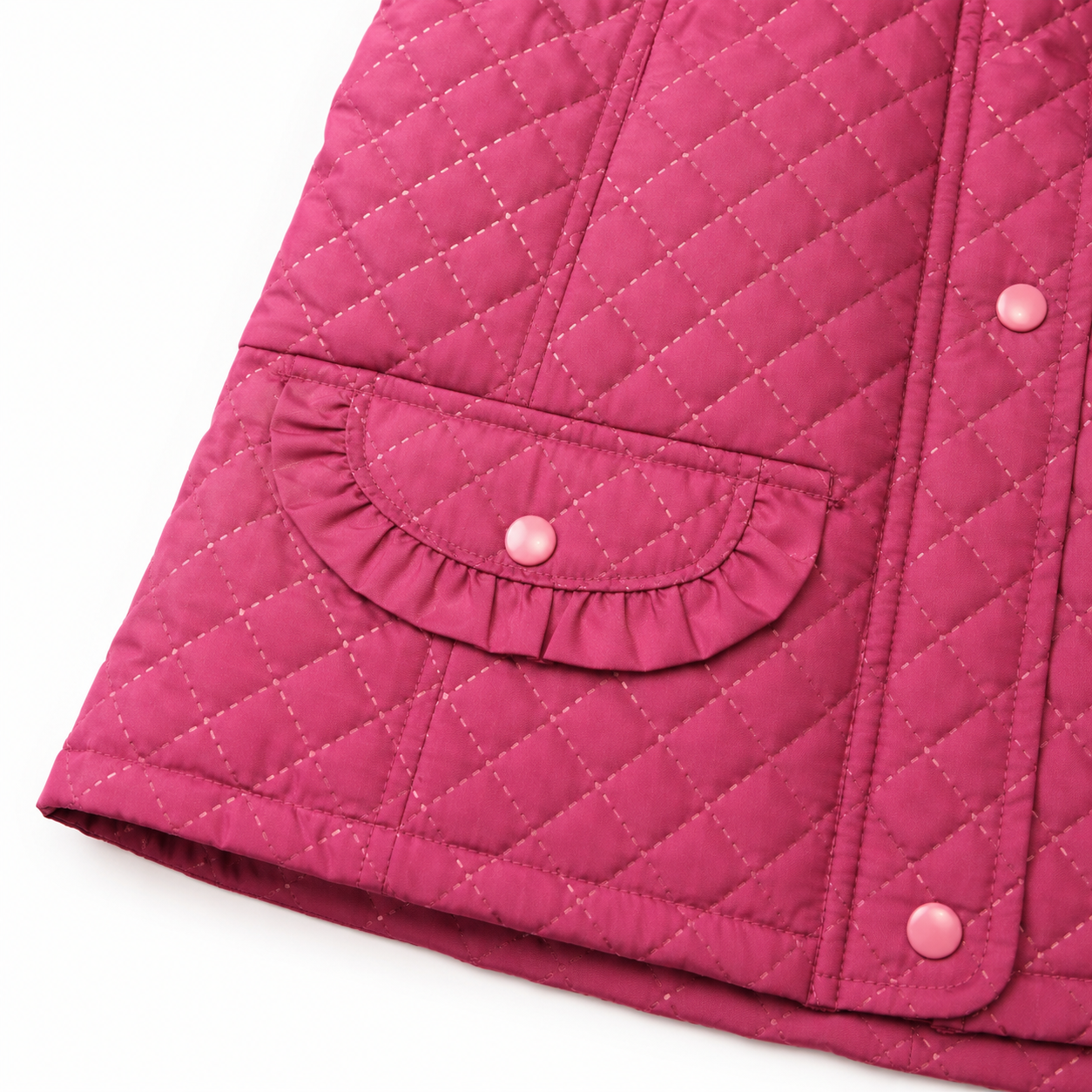 DANY pink quilted jacket pocket detail on white background