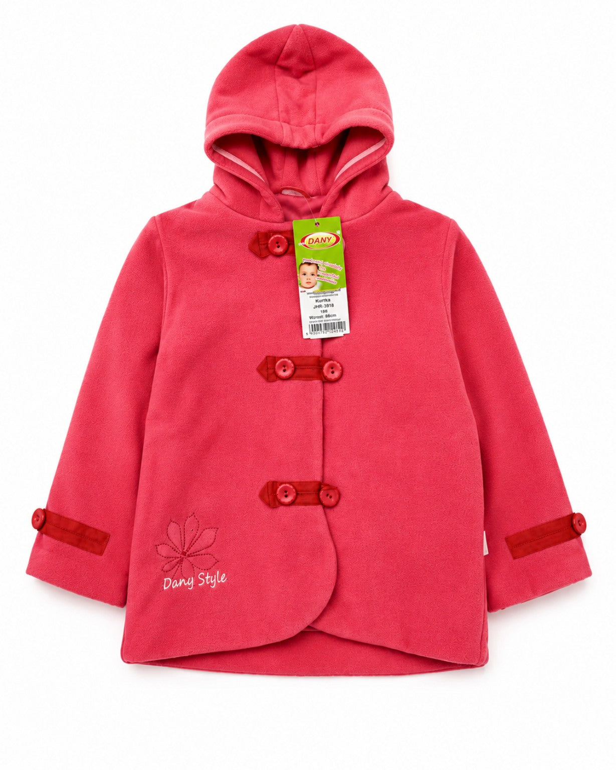 DANY red fleece hooded jacket front view size 86 cm