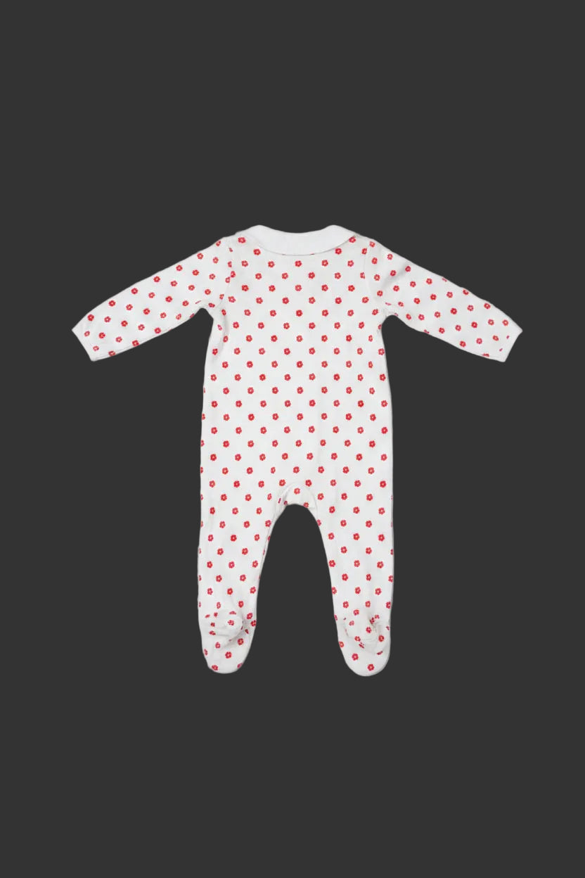 DANY white baby sleepsuit with red flower print back, 18 months, 86 cm, 100% cotton