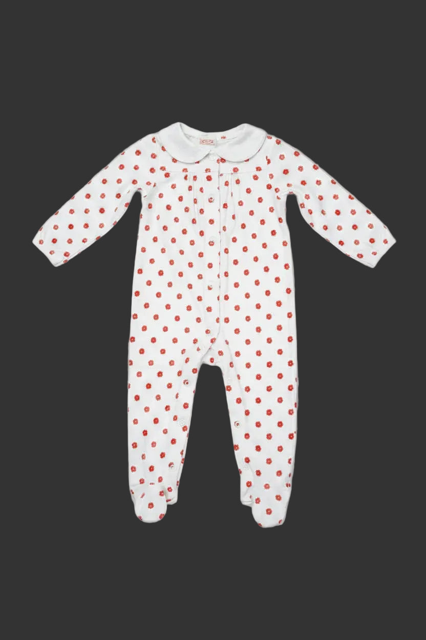 DANY white baby sleepsuit with red flower print front, 18 months, 86 cm, 100% cotton