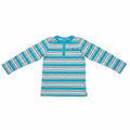 DANY striped long sleeve top front, turquoise grey white stripes, 4-5T, 110 cm, 100% cotton
