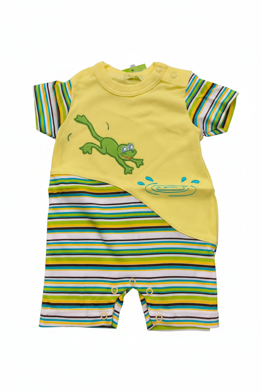 DANY yellow frog print baby romper front, 18 months, 86 cm, 100% cotton